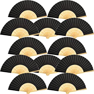 12 Piezas de Abanicos de Mano Abanicos Plegables de Bambu Seda para Regalo de Boda de Iglesia- Favores de Fiesta- Decoracion de DIY (Negro)
