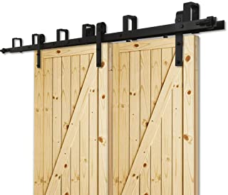 228cm(7.5FT) Kit de guia para puerta corredera Bypass Ferreteria Polea de Rail suspendida sistema de puerta interiores en madera granero armario cuarto de- negro