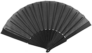 Abanico plegable - SODIAL(R) Abanico de mano Portatil Plegable Marco de madera plastica Tela de nylon Negro