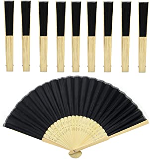 Abanicos japoneses plegables de bambu - Paquete de 10 - Abanico de tela negra - Decoraciones para fiestas y regalos - Pukkr