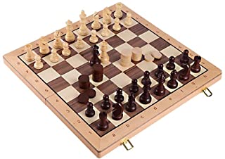 Aiyoudemutou Juego de ajedrez for Adultos- 2 En 1Beginner Tablero de ajedrez Negro Blanco Piezas de ajedrez Plegable Mano Hecha a Mano de Madera Juego de ajedrez de 20 Pulgadas