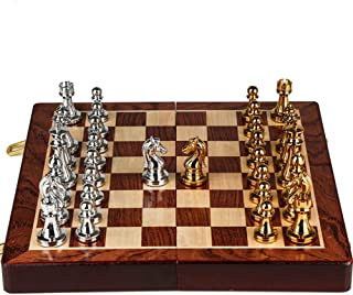 Ajedrez Adultos ninos juegos de ajedrez con el metal de bronce de ajedrez plegable Junta Piezas for la competencia de atracciones Juego De Piezas De Ajedrez ( Color : Metallic - Size : 30x30x3cm )