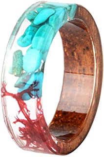 Anillo de flores secas de colores unisex hecho a mano con piedra de madera transparente de resina para regalo de boda o fiesta- colorido- 20 mm