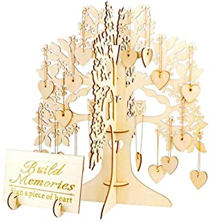 Arbol de deseos de madera 3D con 100 piezas de adornos colgantes de corazon- manualidades de madera de bricolaje para decoraciones de bodas de fiesta en el hogar libro de visitas de boda