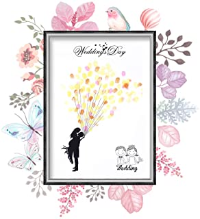 Arbol de huellas- Libro de visitas de la firma de la lona del arbol de la huella digital de la boda de DIY con tinta de 6 colores para la fiesta de cumpleanos de la boda(HK028)