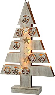 Arbol de Navidad de Madera con Estrellas- Corazones e iluminacion de WeRChristmas - decoracion de Mesa- 47 cm- Blanco