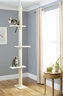 Arbol Rascador para Gatos- Rascador de suelo a techo para gatos- Poste escalador de Sisal Natural- Arbol para Gatos Extensible- Arbol Rascador de actividades con Poste para Gato- Color Beige