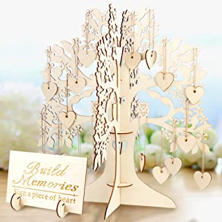 Aytai - Arbol de deseos en 3D de madera con 100 etiquetas en forma de corazon para boda- invitados- decoracion de fiesta