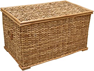 Baul de mimbre- cesta de almacenamiento forrada- ratan rustico natural - 61 x 33 x 33 cm