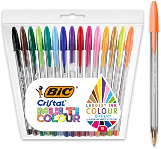 BIC Cristal Multicolour - Pack de 15 unidades- boligrafos de punta ancha (1-6 mm)- colores surtidos
