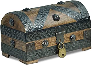 Brynnberg - Caja de Madera Cofre del Tesoro con candado Pirata de Estilo Vintage- Hecha a Mano- Diseno Retro 20x11x11cm