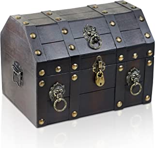 Brynnberg - Caja de Madera Cofre del Tesoro con candado Pirata de Estilo Vintage- Hecha a Mano- Diseno Retro 33x23x24cm