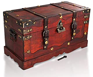 Brynnberg - Caja de Madera Cofre del Tesoro con candado Pirata de Estilo Vintage- Hecha a Mano- Diseno Retro 40x19x22cm