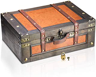 Brynnberg Caja de Madera Marco 38x27x14cm - Cofre del Tesoro Pirata de Estilo Vintage - Hecha a Mano - Diseno Retro - joyero - con candado