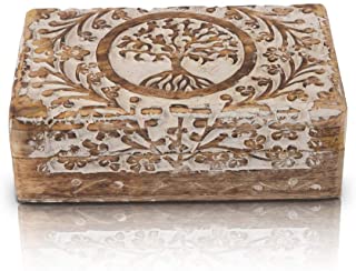Caja de madera decorativa hecha a mano para joyas con diseno de arbol de la vida- caja de recuerdos- caja de almacenamiento- 20 x 13 cm- para regalos de inauguracion de la casa