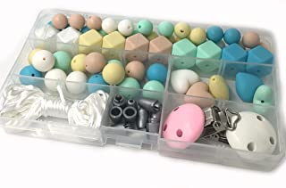 Coskiss DIY Kit de collar de enfermeria mezcla de geometria de color Hexagono silicona de cuentas en forma de corazon de silicona redonda de silicona cuentas de madera de ganchillo de perlas chupete Clip bebe dientes juguetes (A127)