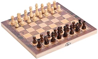 Dilwe Tablero de ajedrez de Viaje de Madera- 3 en 1 Tablero de ajedrez Plegable de Calidad con Piezas de ajedrez comodas para Juegos de ajedrez al Aire Libre