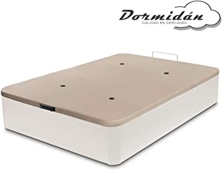Dormidan - Canape abatible de Gran Capacidad con Esquinas Redondeadas en Madera- Base tapizada 3D Transpirable + 4 valvulas aireacion 150x190cm Color Blanco