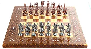 GiftHome - Juego de ajedrez de Cobre Antiguo Egipcio para Adultos- Piezas Hechas a Mano y Tablero de ajedrez de Madera Maciza Natural con Perla Original Alrededor de la Tabla King 3.5 Pulgadas