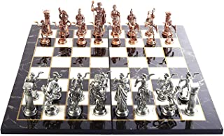 GiftHome Historical - Juego de ajedrez de Cobre Antiguo para Adultos- Piezas Hechas a Mano y Tablero de ajedrez de Madera con diseno de marmol King 4.3 Inc