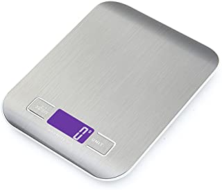 GPISEN Smart Digital Bascula con Pantalla LCD para Cocina de Acero Inoxidable- 5kg-11lbs- Balanza de Alimentos Multifuncional-Color Plata-(2 Baterias Incluidas)