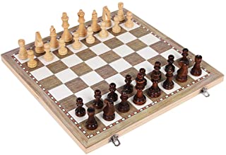 gshhd0 Juego de ajedrez de Madera Plegable- Juego de Backgammon de Damas 3 en 1- Tablero de ajedrez de Madera- Regalos para ninos Adultos