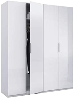 Habitdesign MAX054BO - Armario 4 puertas- color Blanco Brillo- medidas 200 x 180 x 52 cm de fondo