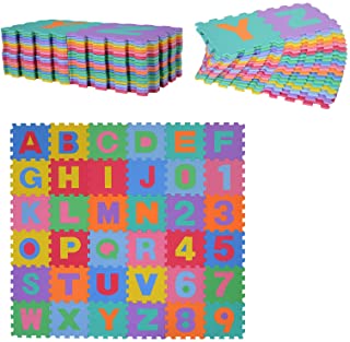 HOMCOM Alfombra puzle para Ninos 192x192 cm 36 Piezas Numeros 0 al 9 y 26 Letras Alfabeto Goma Espuma