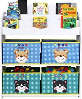 Homfa Estanteria para Juguetes Libros Libreria Infantil Organizador para Ninos con 4 Cajas 3 Estantes 82.5x29.5x97.5cm