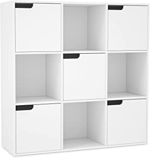 Homfa Libreria Estanteria de Pared para Libros y almacenaje con 9 Cubos y 5 Puertas 89.9X29X89.8CM