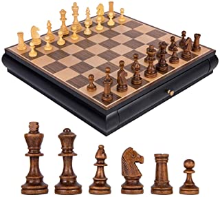 Iahshion Juego de ajedrez- 40X40 CM Juego de Tablero de ajedrez Internacional de Viaje de Madera Plegable estandar para Todas Las Edades