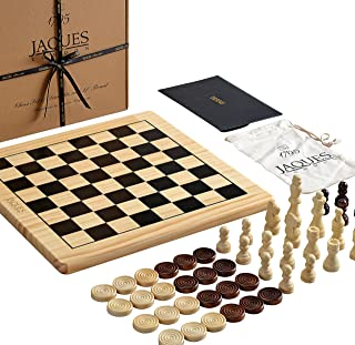 Jaques of London Chess Set with Board Inc. Draughts Pieces - A Chess and Checkers Sets with Board - Perfect Wooden Chess Set for Kids of All Ages - Your Children will Love this Beautiful Set