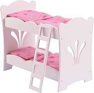 KidKraft- Lil'. Doll Bunk Bed Litera de madera con ropa de cama rosa- accesorio para muebles de dormitorio para munecas de 45 cm - Color Rosa (60130)