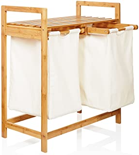 Lumaland cesto para ropa en bambu- con 2 compartimientos extraibles- ca. 73 x 64 x 33 cm