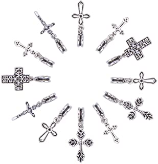 NBEADS Colgantes de la Cruz- Colgante de Cruz Europea de 50 Pieza con Colgante de Orificio Grande (5 mm) Colgantes de Plata Antigua Encanto para Hacer Joyas de Bricolaje