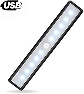 [nuevo] Sensor de movimiento luz para armario – JEBSENS t05b 1 unidades USB Bateria 10 LED funciona con pilas luces para gabinetes- escalera- pasillo- Armario con on-off-AUTO modo (blanco frio)
