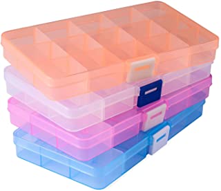 Opret 4 Pack Caja de Almacenamiento Caja Compartimentos de Plastico (15 Compartimentos) con Separadores Ajustables Organizador de Joyeria Contenedor de Herramientas