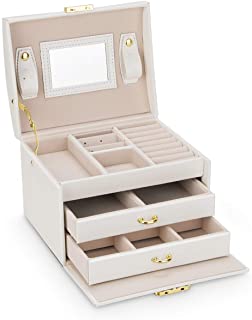 RenFox Caja Joyero- Joyero de Viaje Cajas para Joyas3 Niveles Jewelry Organizer para Mujer- para Anillos- Aretes- Pendientes- Pulseras y Collares