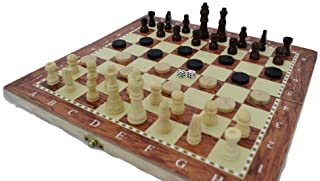 SHINE Brillo 3 en 1 Madera Natural Plegable ajedrez - Juego de Damas - Backgammon con Staunton Piezas 34x34 cm
