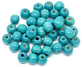 SiAura Material ® - 200 perlas de madera 9 x 10 mm con agujero de 3 mm- redondas- color azul para manualidades