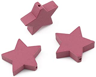 SiAura Material 30 Piezas Perlas de Madera 17 x 20 mm con 1 mm Agujero- Color Rosa Oscuro Estrella Perlas