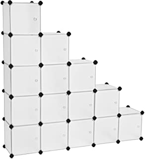 SONGMICS Armario Modular con 16 Cubos- Montaje en Bricolaje- Armario de Almacenamiento de Plastico- con Puertas- Estable- Instalacion Sencilla- LPC44BS