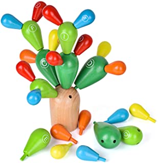 Ulikey Juguete de Montaje Cactus- Cactus Bloque de Madera- Cactus Equilibrio Ninos Edificios Juguete Colorido- Apilador De Madera Color Arco Iris Montessori- Juego Creativo DIY Toys