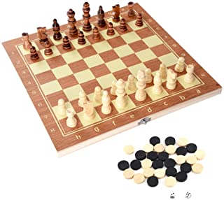 VGEBY1 Juego de ajedrez de Madera- Tablero de ajedrez de Madera portatil- Tablero Plegable Juego de ajedrez para Fiestas Actividades Familiares Adultos Ninos Principiantes Juegos Tradicionales