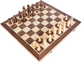 YaGFeng Juego De Ajedrez Juego de ajedrez Plegable magnetico de Madera estandar de ajedrez Juego de Mesa Juego de Mano de Madera con trozos y Piezas de ajedrez de Almacenamiento Ranuras