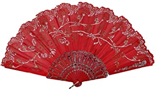 YWLINK Abanicos-Abanico De La Mano del CordoN del Banquete De Boda De Seda Plegable Mano Ventilador De La Flor Abanico Decorativo Fan del Baile Carnaval Regalo De Rendimiento(Rojo)