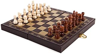 ZOUQILAI Ajedrez- damas- backgammon for Ninos Y Adultos 3 en 1 tablero de ajedrez de madera- plegable y portatil Juego de mesa for el recorrido- regalo for ninos Con estimular su ejercicio del cerebro
